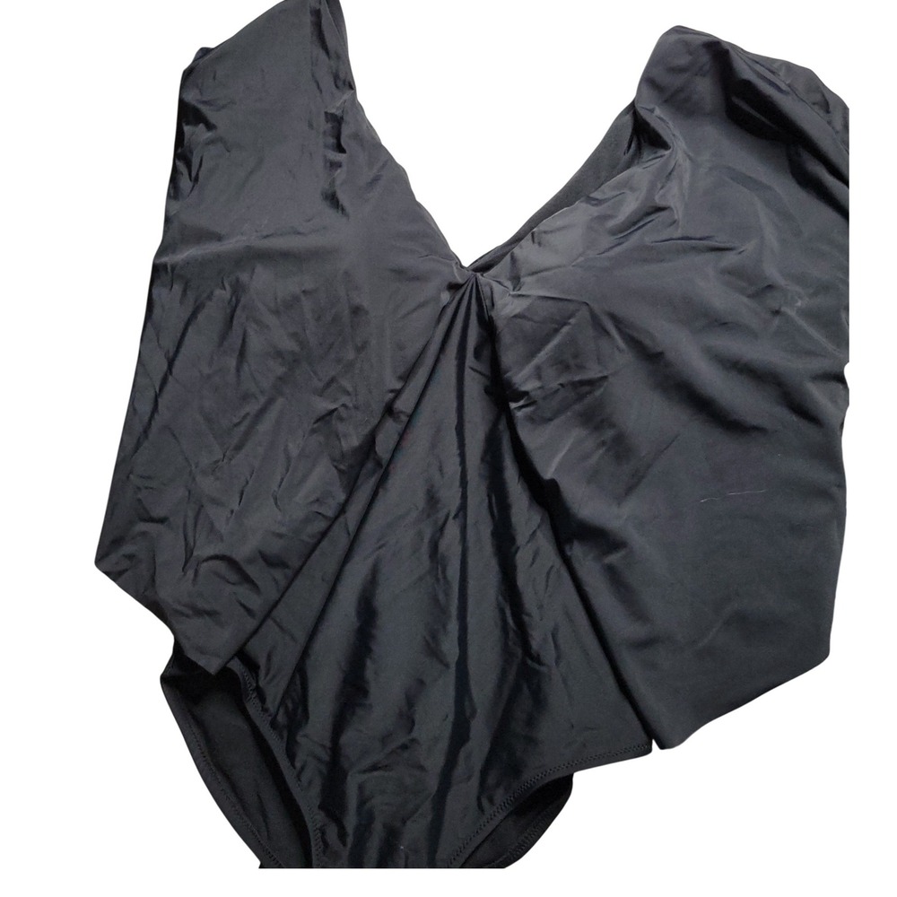 Raisins Curve‎ Womens Black Draped Overlay One Piece Swimsuit 16W A840078 modest